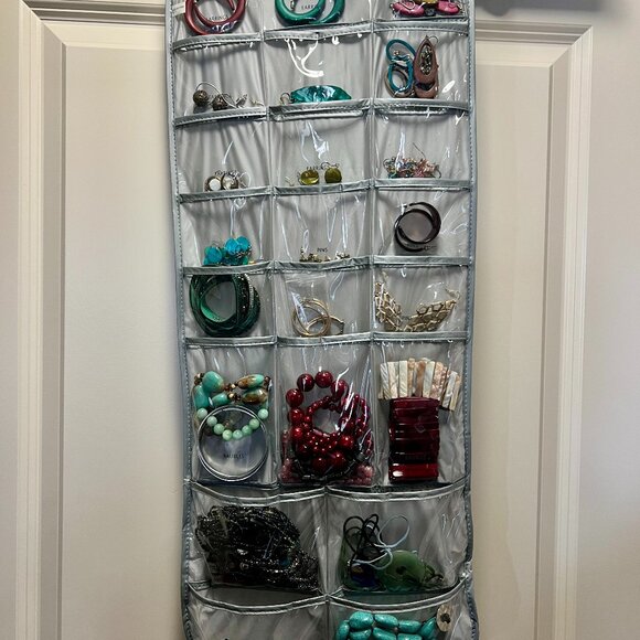 Two Sided Jewelry Holder Includes Items in Pouches - Picture 1 of 2